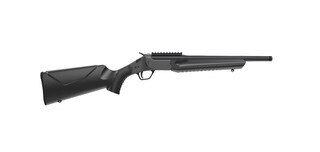 Single shot 44 Magnum rifle with threaded barrel, black.